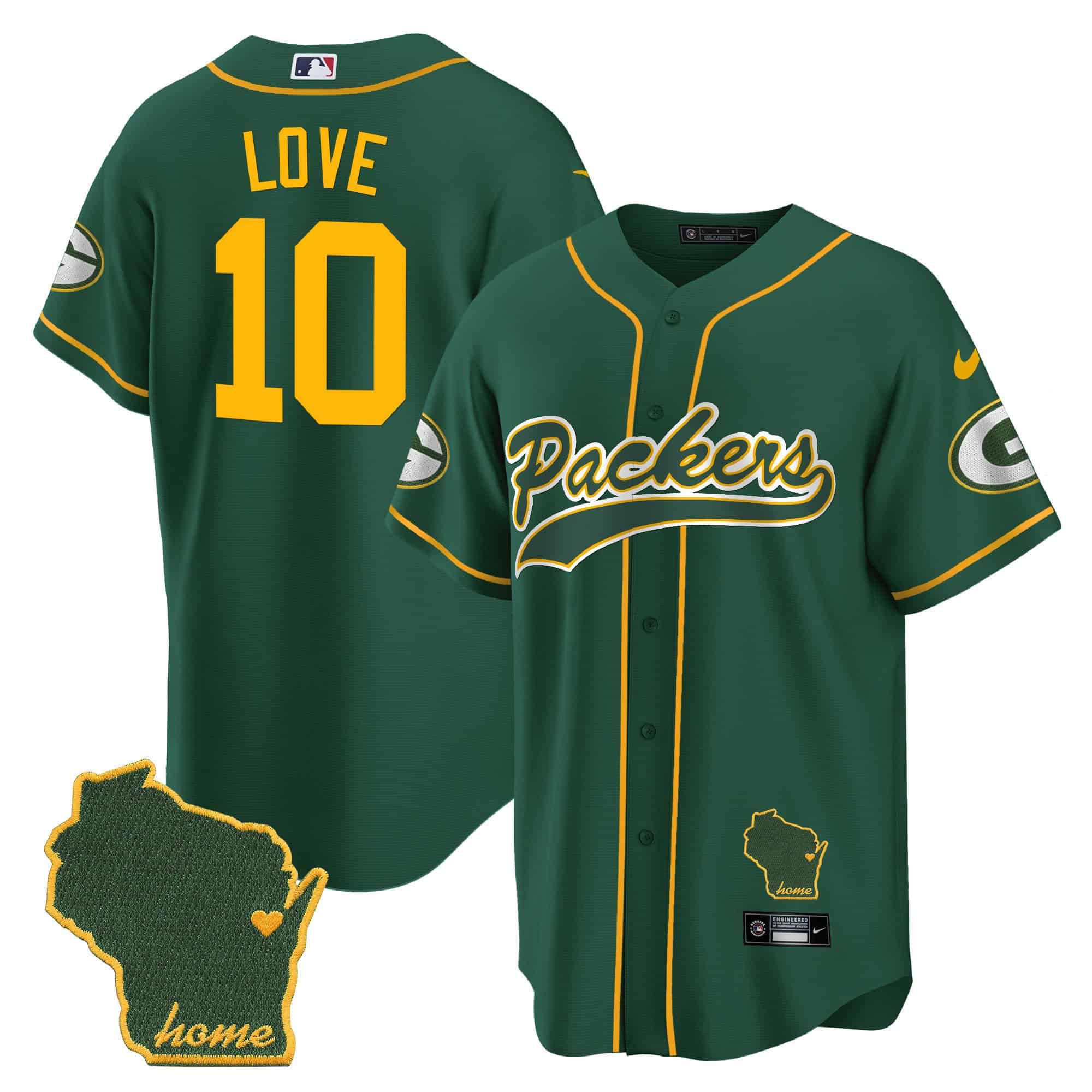 Men Green Bay Packers 10 Love Green 2024 Nike Home Patch Baseball NFL Jersey style 1